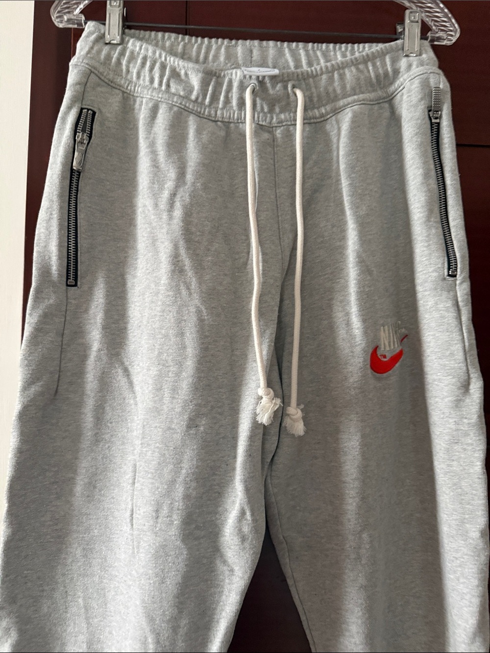 Nike Light Gray Joggers with Red Swoosh